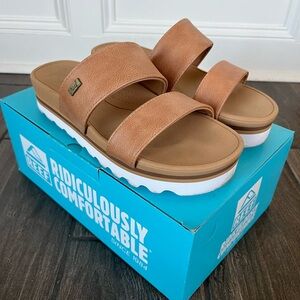REEF Brown Platform Slide Sandals